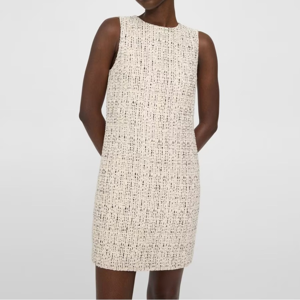 Theory Ivory Hatch Tweed Easy Shift Dress size 10